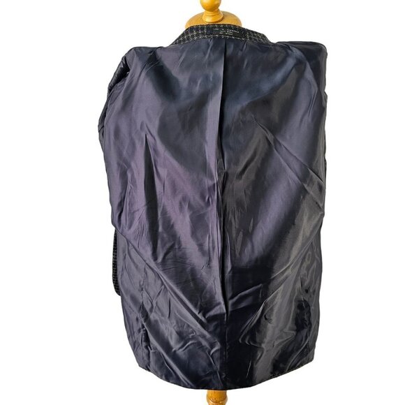 80s Jean Baptiste Caumont 3 Button Sport Coat Navy Taupe Wool Ventless Mens 42R - Picture 9 of 12